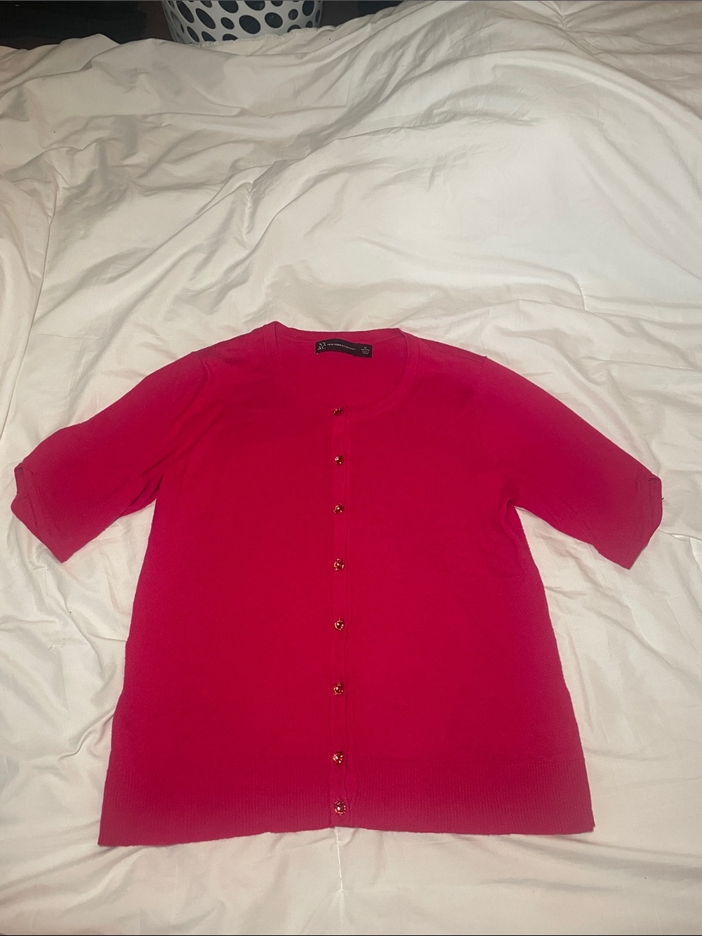 New York & Company Hot Pink Button-Front Cardigan